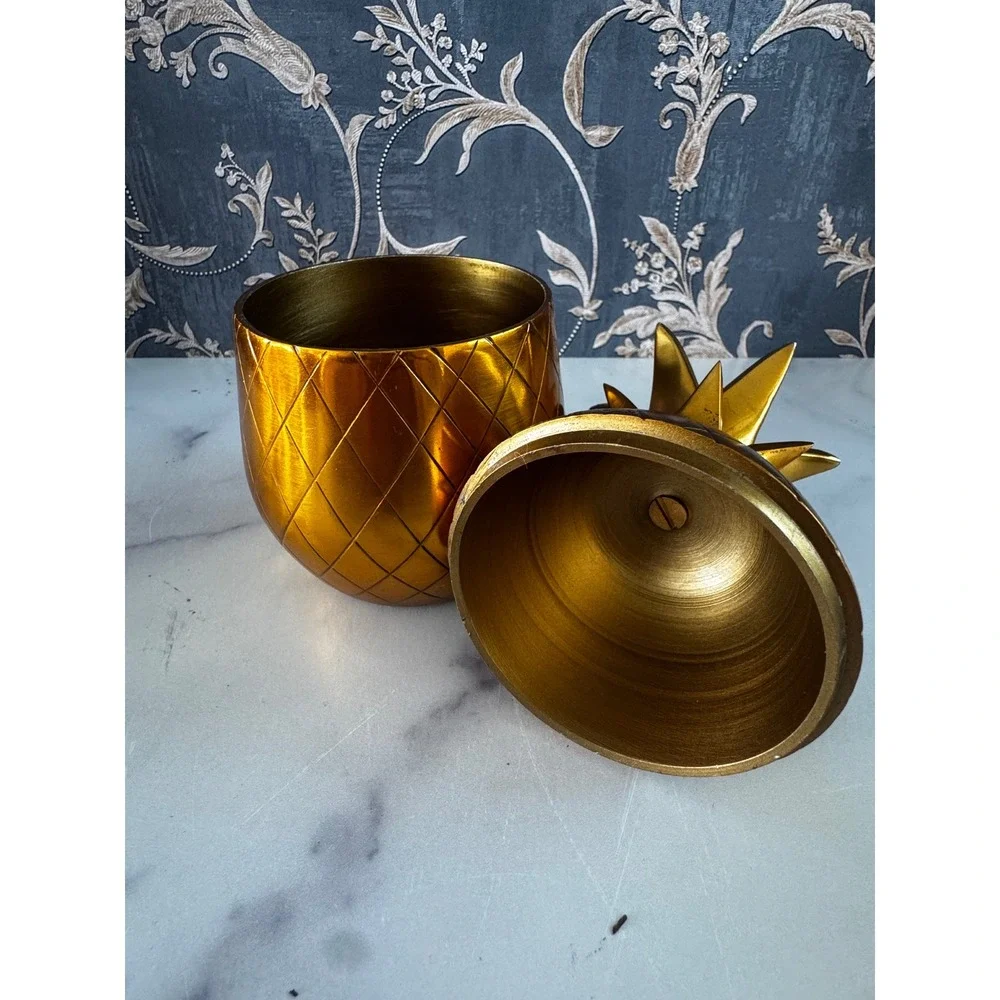 Vintage Brass Pineapple Set 3pc Hollywood Regency/Tiki Gold Barware Decor 7